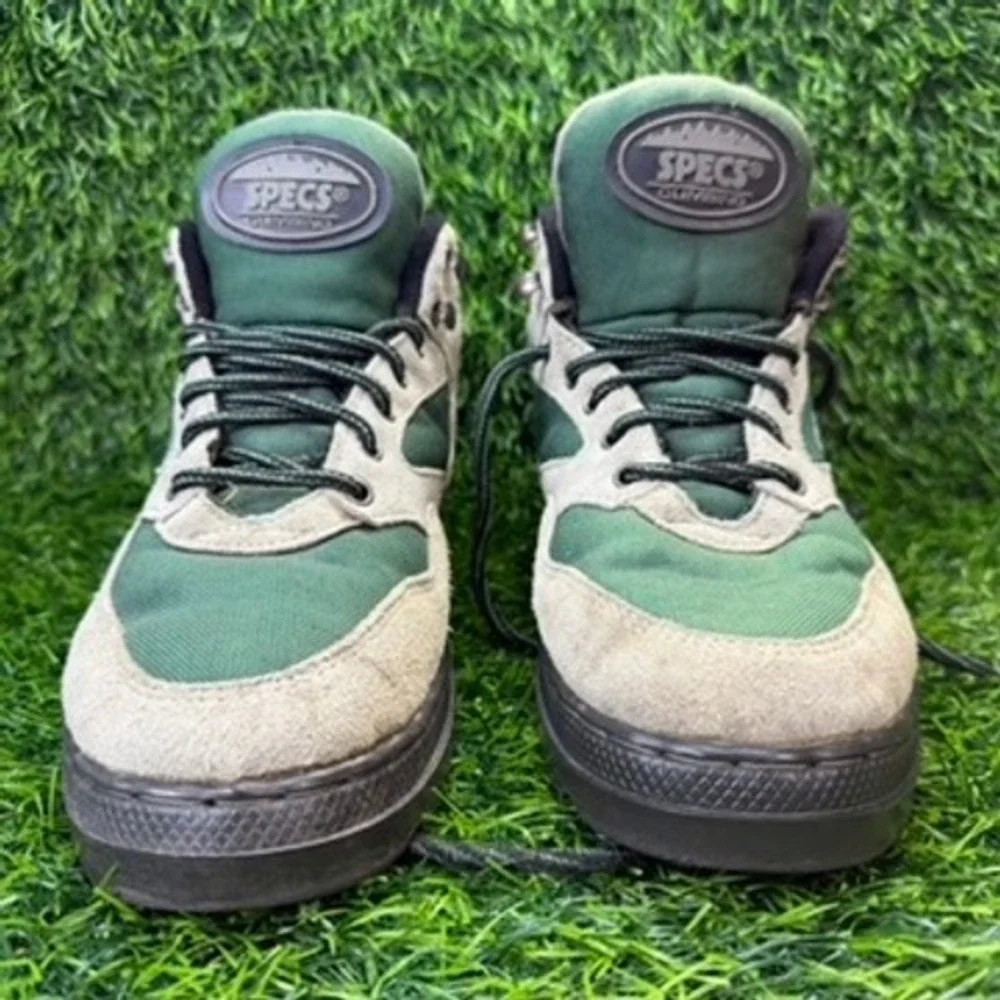 Specs Climbing Hiking Boots Mens 8 Grey Green Suede Canvas Vintage 90s Gorpcore